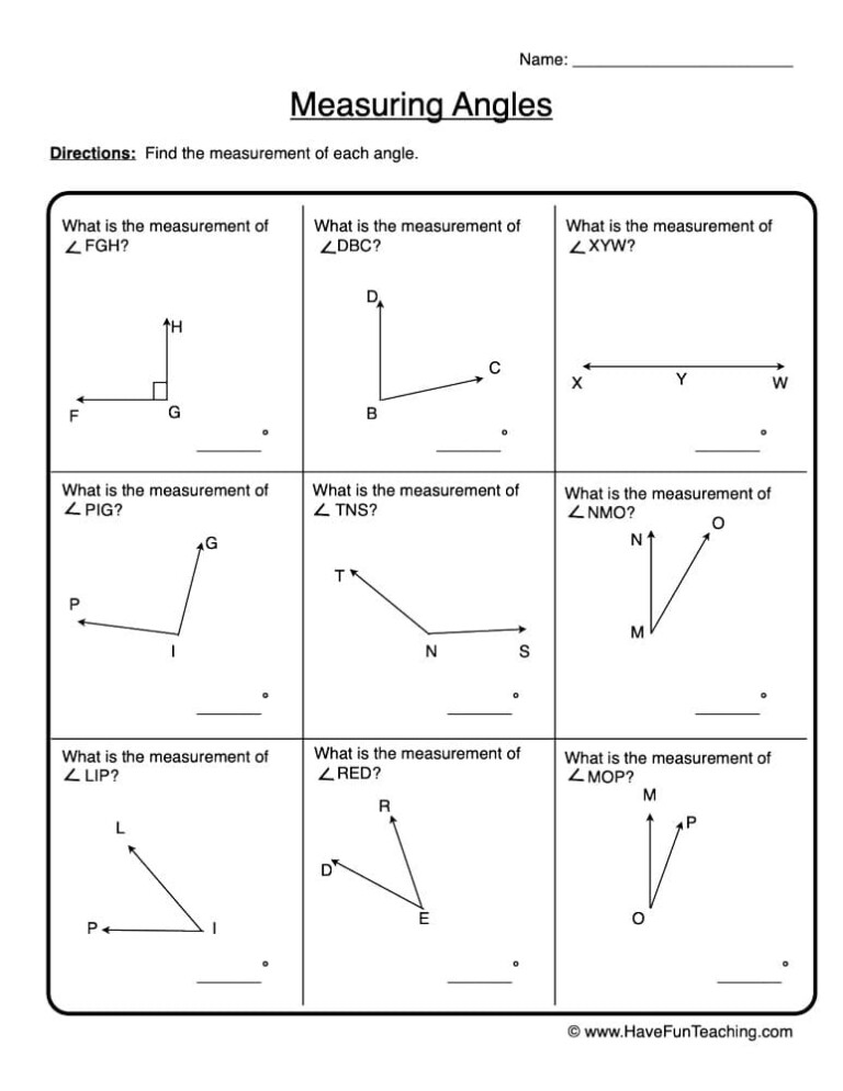 Measuring Angles Practice Worksheet Angleworksheets