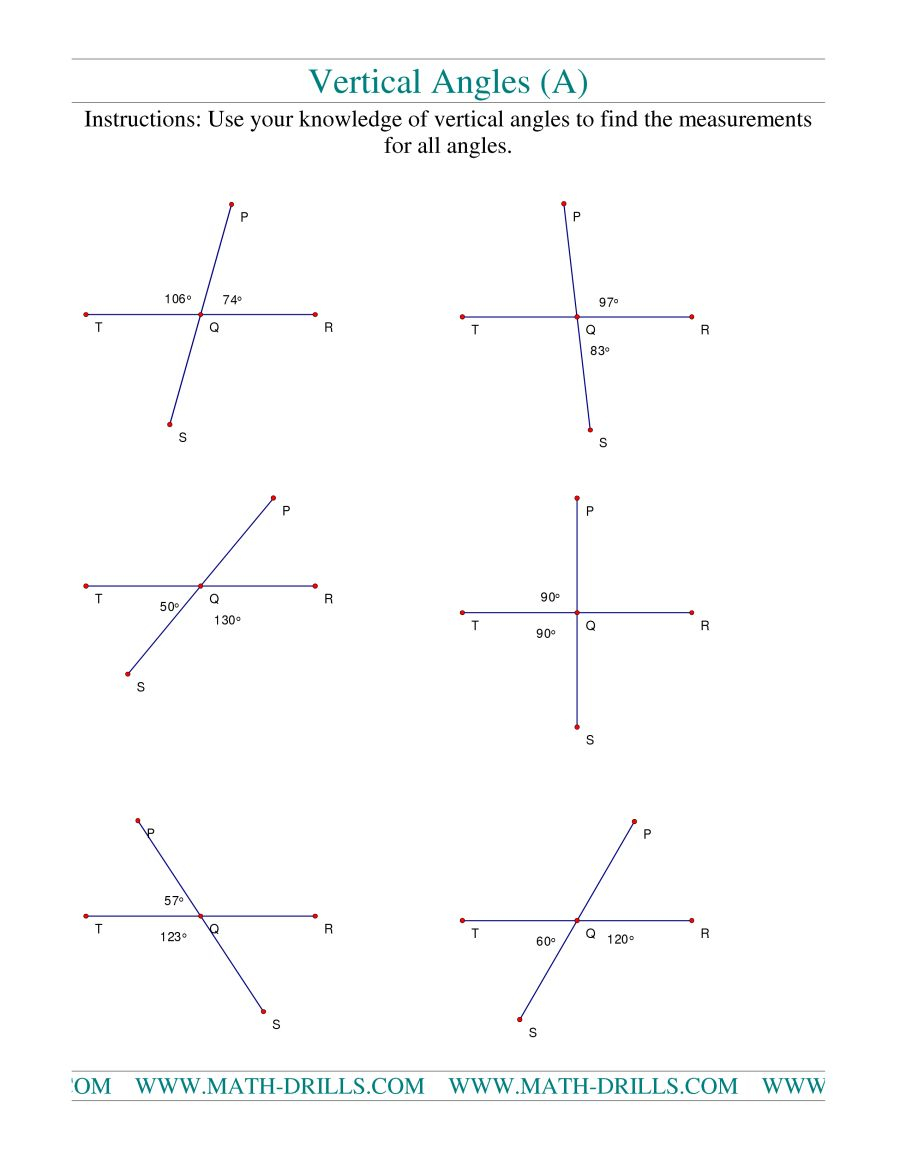 Vertical Angles Practice Worksheets Angleworksheets