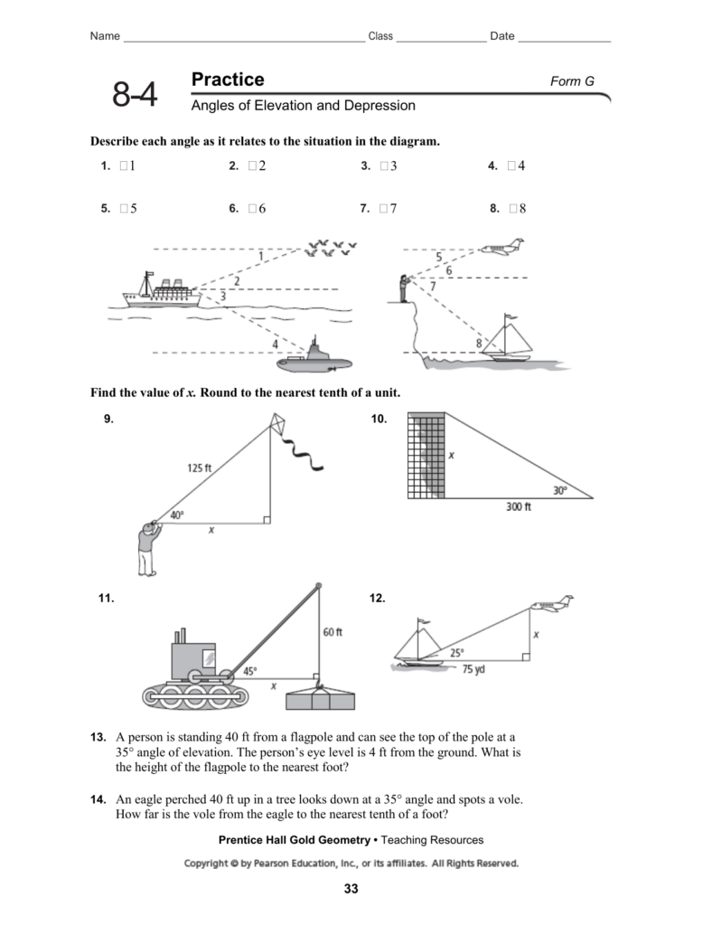 29 Angle Of Elevation And Depression Worksheet With Answers Worksheet 