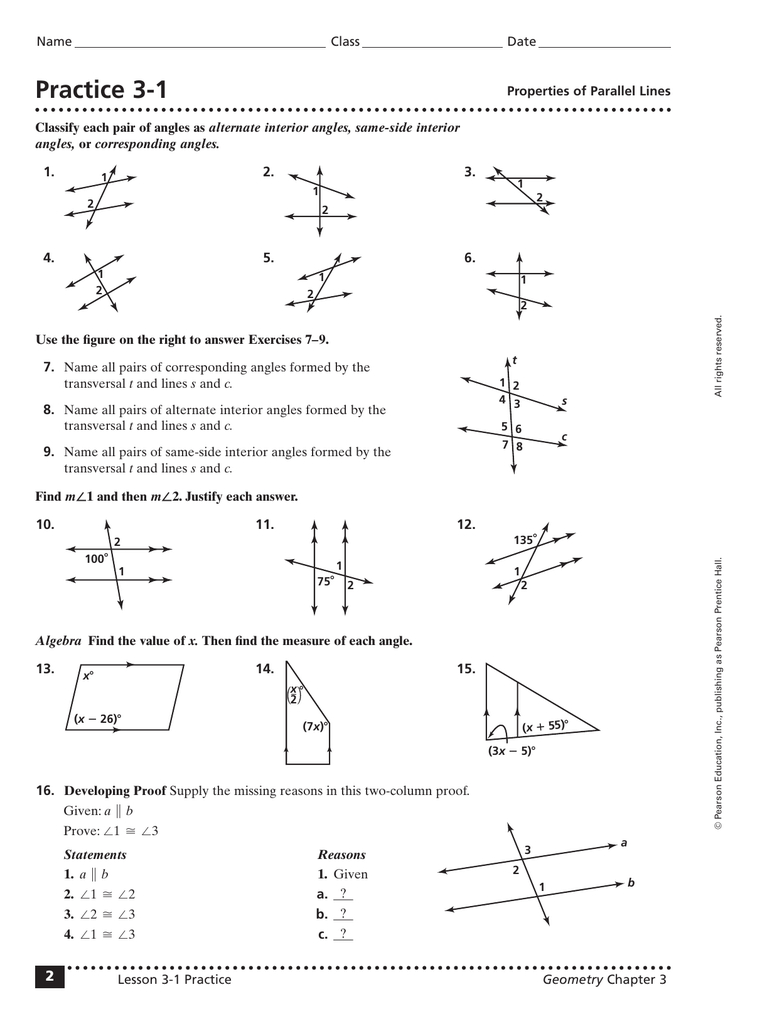 3 2 Angles And Parallel Lines Worksheet Answers Db excel