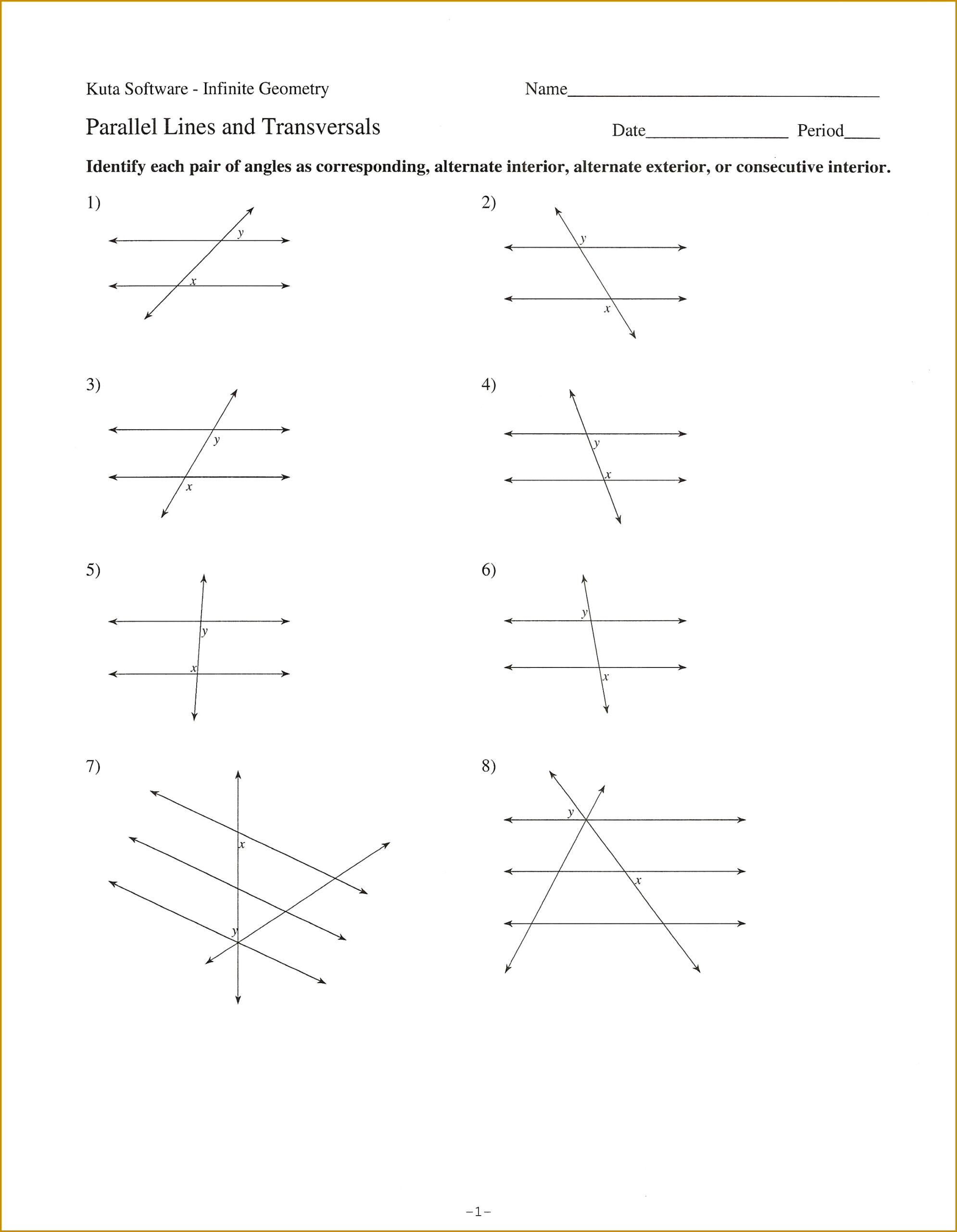 Geometry Parallel Lines And Angles Worksheets - Angleworksheets.com