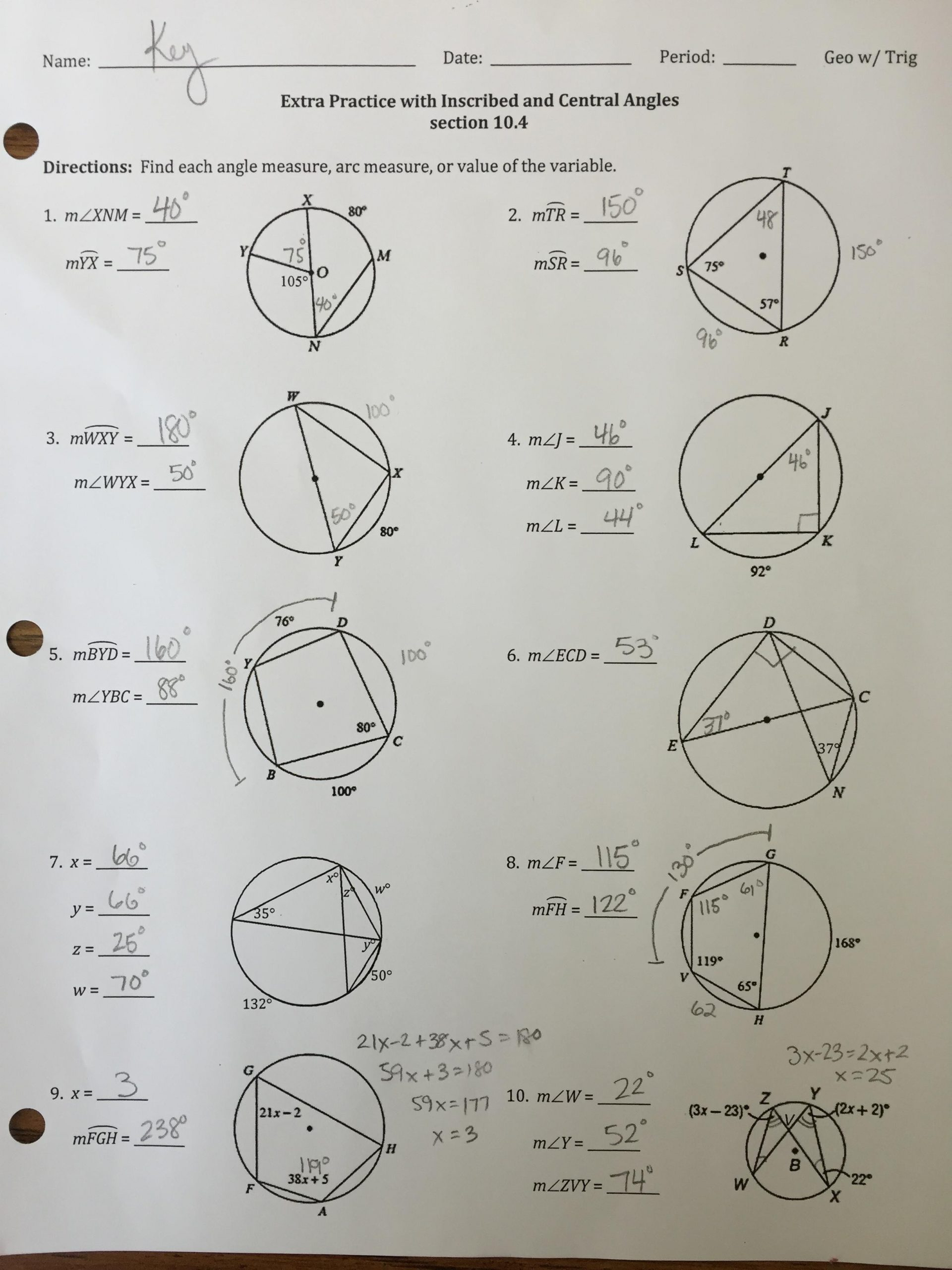 Central And Inscribed Angles Worksheet Answers Kuta Angleworksheets