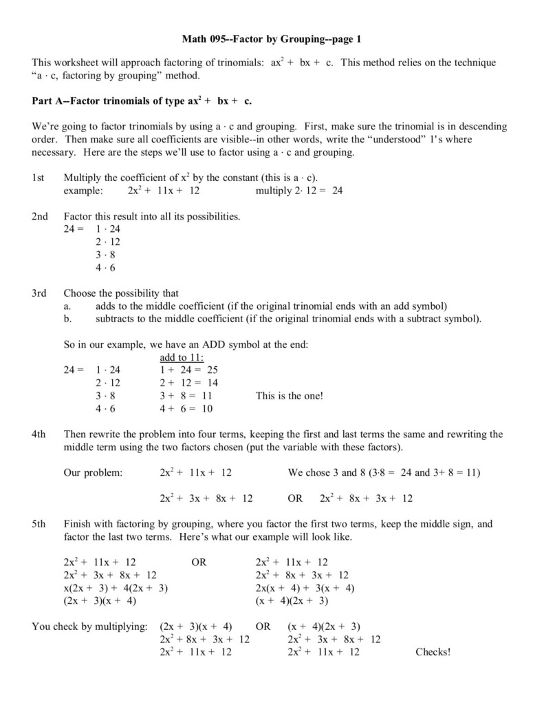 30 Factoring By Grouping Worksheet Education Template