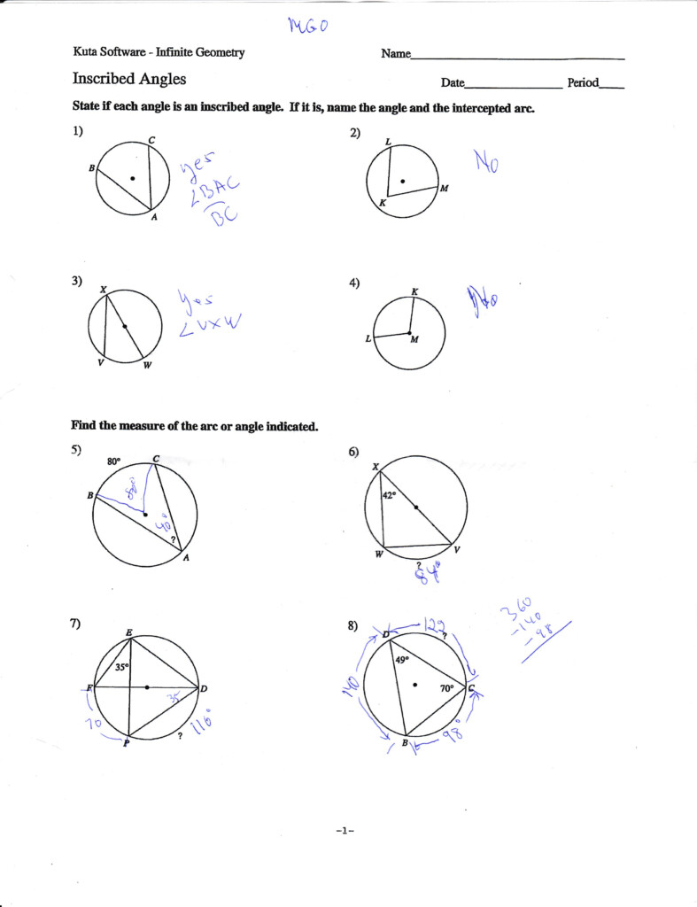 Inscribed Angles Worksheet 2 Answers Kuta Software - Angleworksheets.com