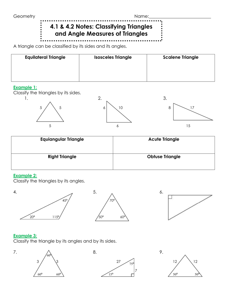 4 1 4 2 Notes Classifying Triangles And Angle Measures Of