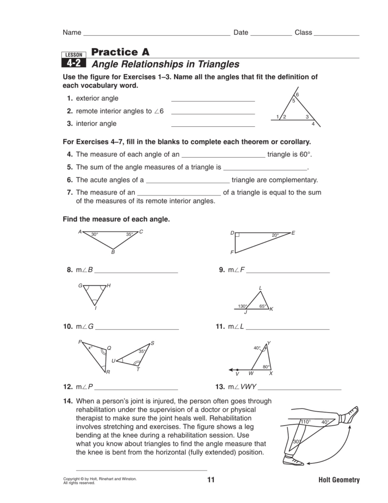 42 Practice A Angle Relationships In Triangles Db excel