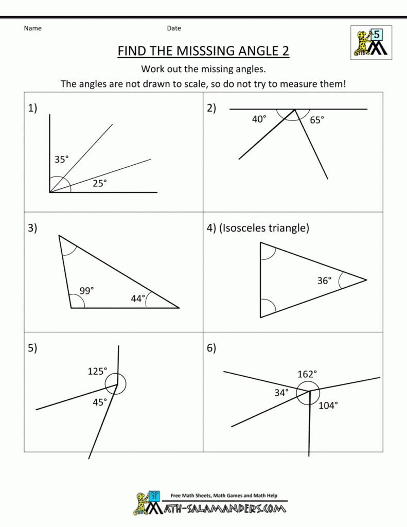 5th Grade Geometry Angles Worksheet Free Math Worksheets Triangle 