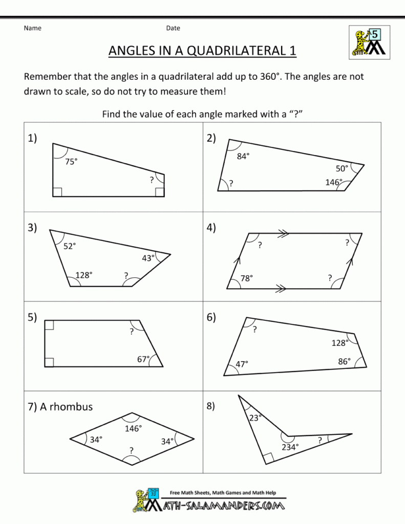 5th Grade Geometry Angles Worksheet Quadrilaterals Worksheet 