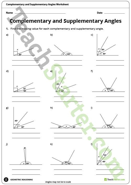 7th Grade Complementary And Supplementary Angles Worksheet Answers 