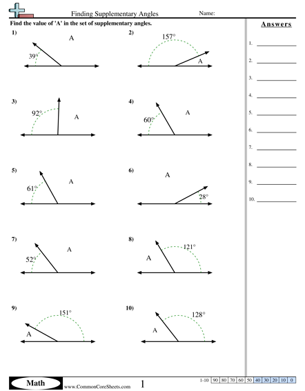 7th Grade Complementary And Supplementary Angles Worksheet Answers 