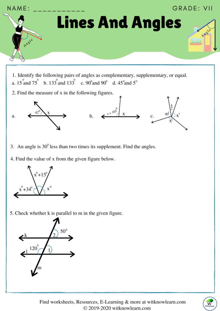 7th Grade Complementary And Supplementary Angles Worksheet Answers 