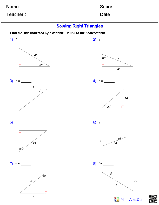 Algebra 1 Worksheets Trigonometry Worksheets