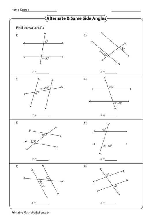 Alternate And Same Side Angles Worksheet Answers Promotiontablecovers