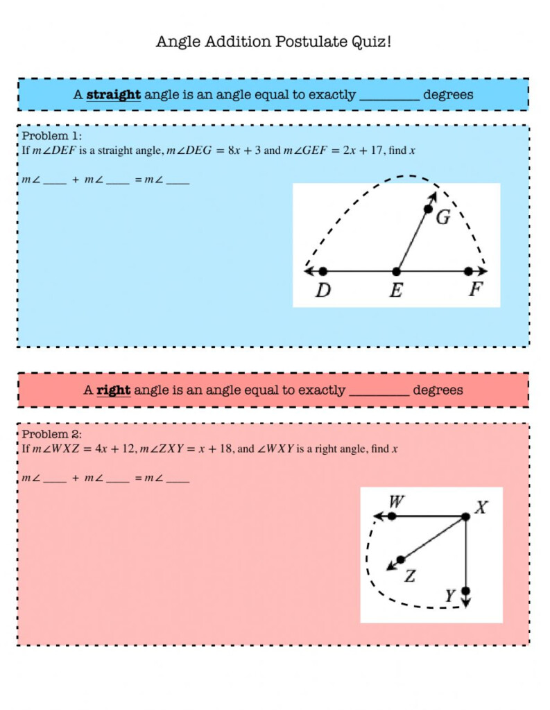 Angle Addition Postulate Quiz Worksheet