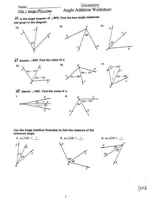 Angle Addition Worksheets Worksheet Hero