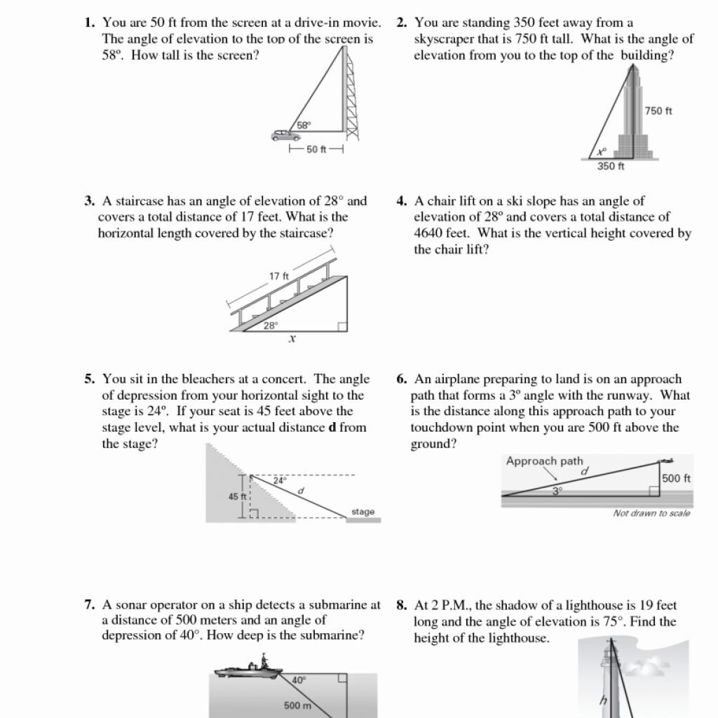 Angle Of Elevation And Depression Worksheets With Answers