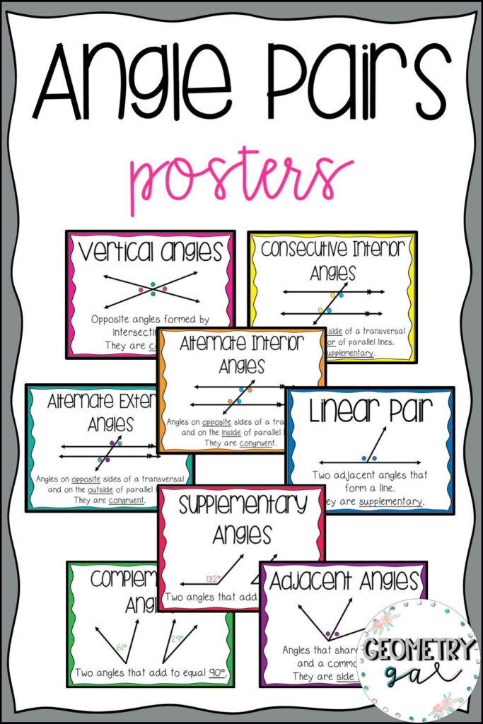 Angle Pair Posters set Of 10 Vertical Angles Adjacent Angles 