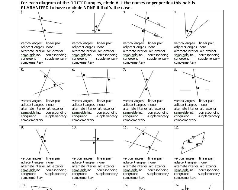 Angle Pair Relationships Practice Worksheet Worksheet