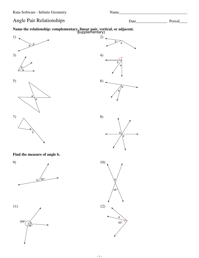 Angle Pair Relationships Practice WS