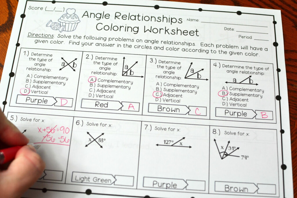 Angle Relationships Coloring Worksheet