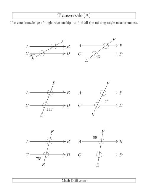 Angle Relationships In Transversals A 