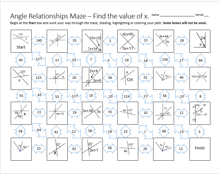Angle relationships maze Angle Relationships Basic Algebra Math Jokes