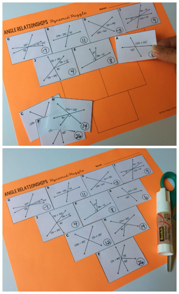 Angle Relationships Pyramid Sum Puzzle Teaching Geometry Angle 