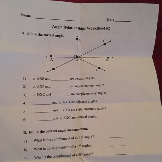 Angle Relationships Worksheet 2 Brainly