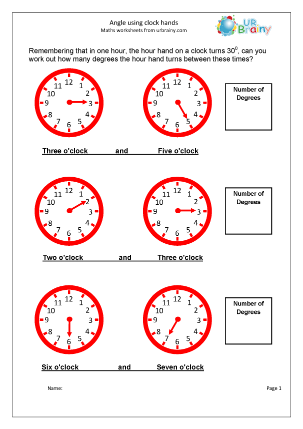 Angle Using Clock Hands Geometry Shape Maths Worksheets For Year 4 