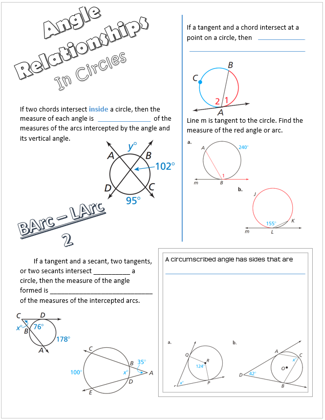 Angles Formed By Tangents And Secants Worksheet And Answers Kuta Angleworksheets