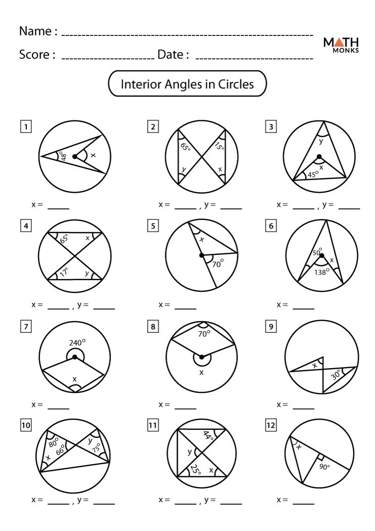 Angles In A Circle Worksheets Math Monks