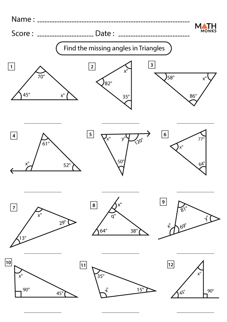 Angles In A Triangle Worksheets Math Monks