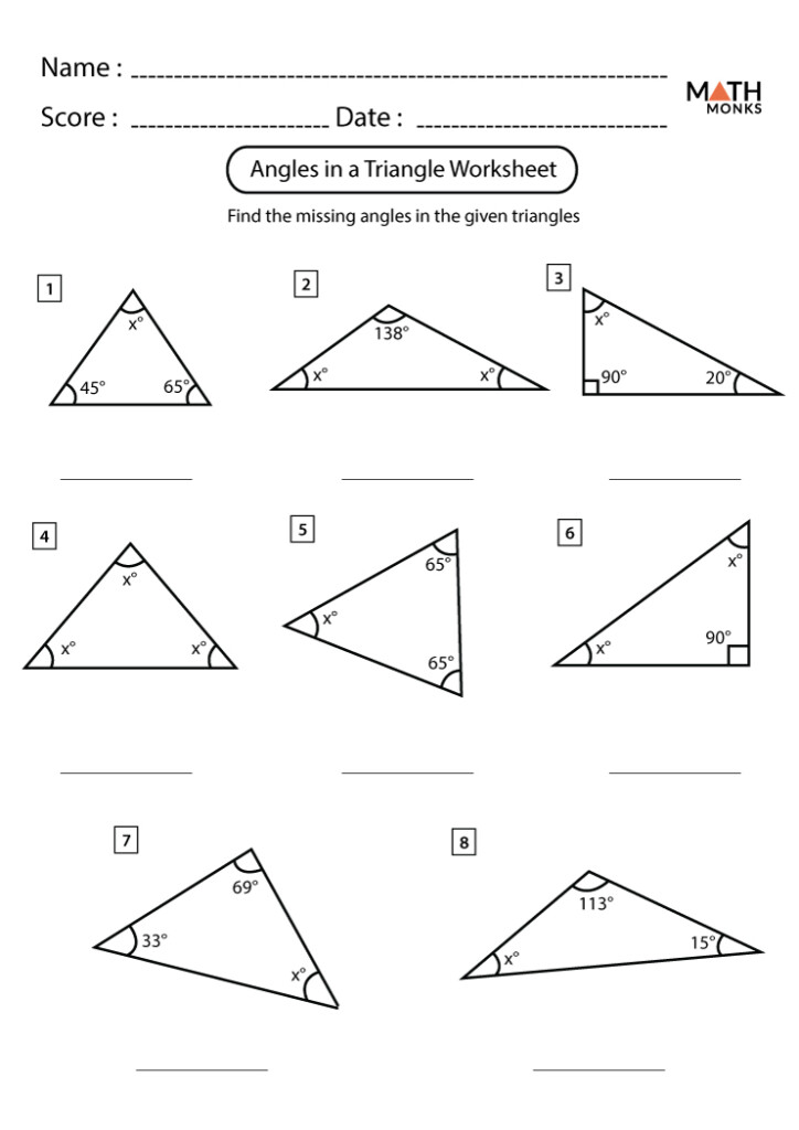 Angles In A Triangle Worksheets Math Monks