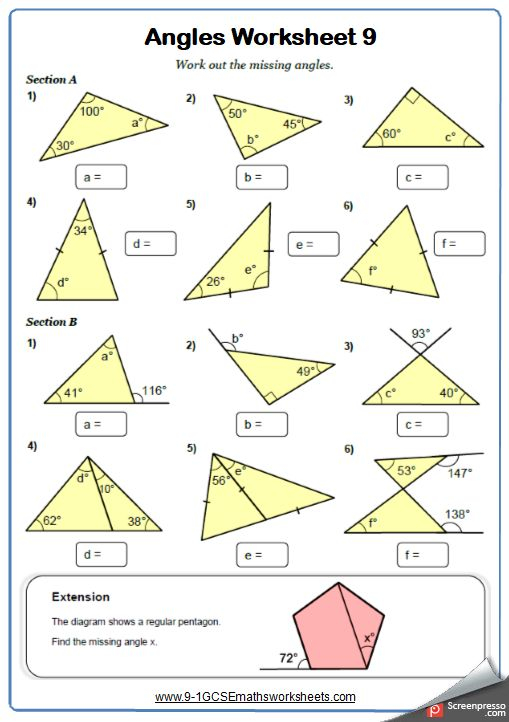 Angles In Triangles Maths Worksheet And Answers 9 1 GCSE Foundation