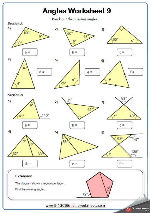 Angles In Triangles Worksheet Angles Worksheet Angles Math Geometry 