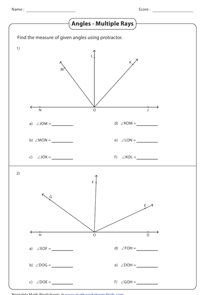 Angles Multiple Rays Worksheet With Answers Download Printable PDF 