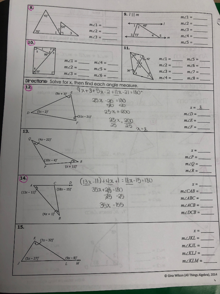 Angles Of Triangles Scavenger Hunt Answer Key Gina Wilson Waltery 