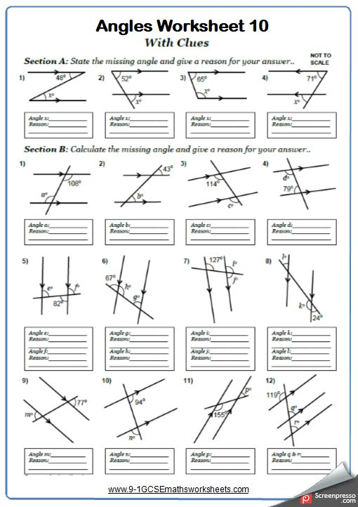 Angles On Parallel Lines A With And Without Clues Maths Worksheet And 