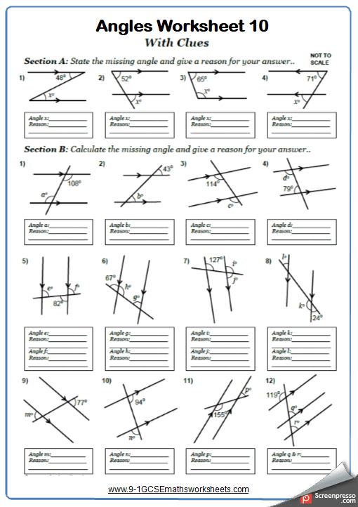 Angles On Parallel Lines Worksheets Cazoomy
