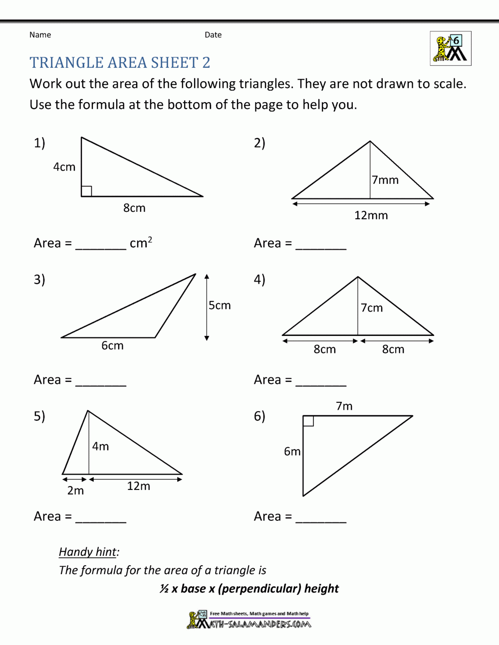 Right Angled Triangle Area Worksheet - Angleworksheets.com