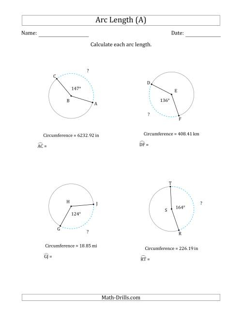 Calculating Circle Arc Length From Circumference A