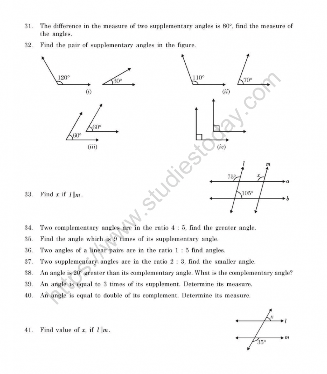 Cbse Class Maths Lines And Angles Worksheets Pdf Angleworksheets Com