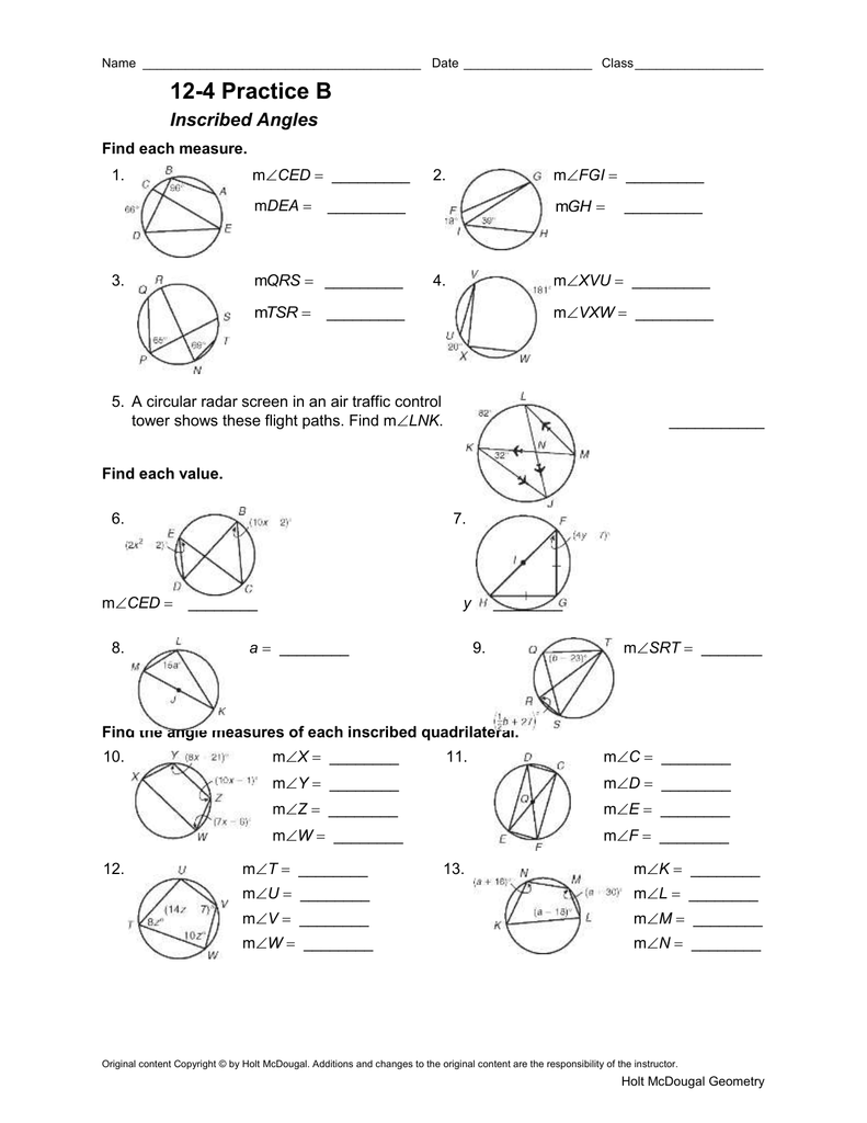 Central And Inscribed Angles Worksheet Answer Key Math 3 