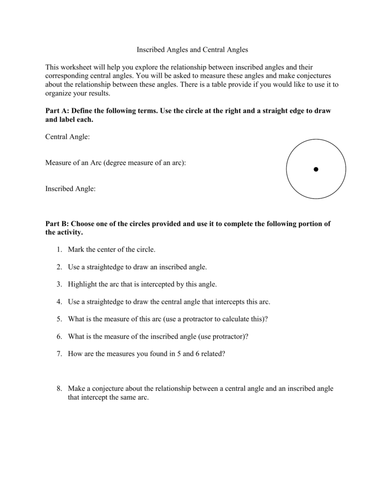 Central And Inscribed Angles Worksheet Answers Key Kuta Software