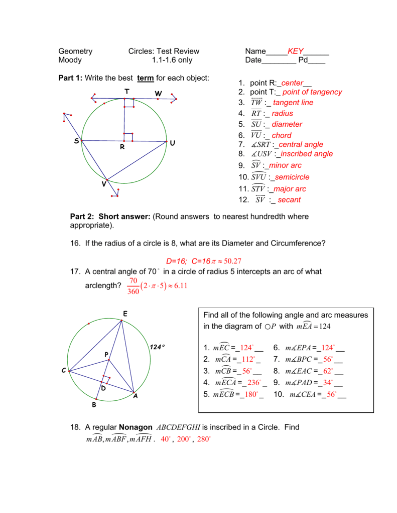 Central Angles And Inscribed Angles Worksheet Answer Key My PDF