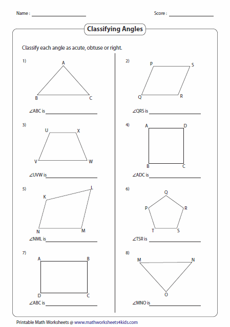 Classifying And Identifying Angles Worksheets Angles Worksheet