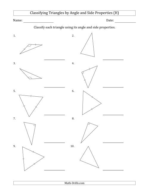 Classifying Triangles By Angle And Side Properties Marks Included On 