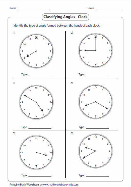 Clocks And Hands Angles Worksheet Classifying Angles Types Of Angles