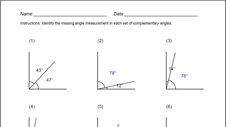 Complementary Angles Worksheet For Windows 8 And 8 1