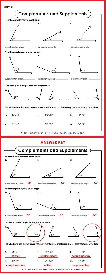 Complements And Supplements Super Teacher Worksheets Education Math 